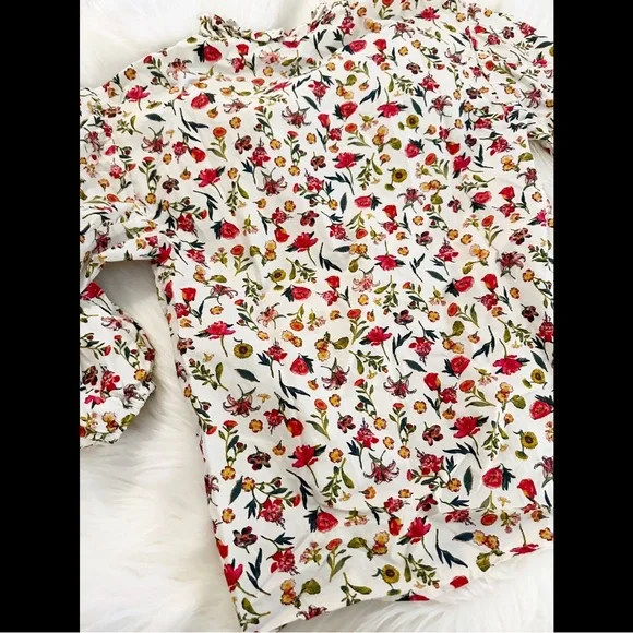 J.‎ Crew Ruffle Tie Neck Floral Cotton Popover XXS - Picture 11 of 14